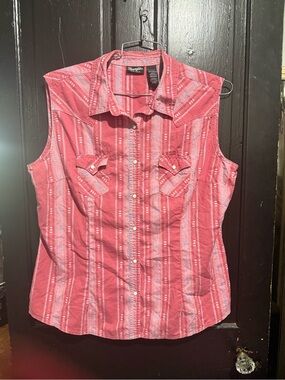 Wrangler Coral Pink Striped Sleeveless Western Shirt